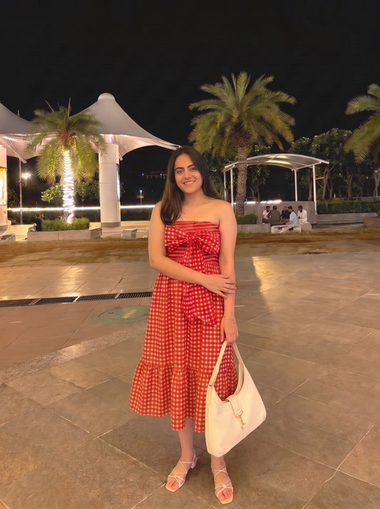 Cherry Gingham Bow Dress