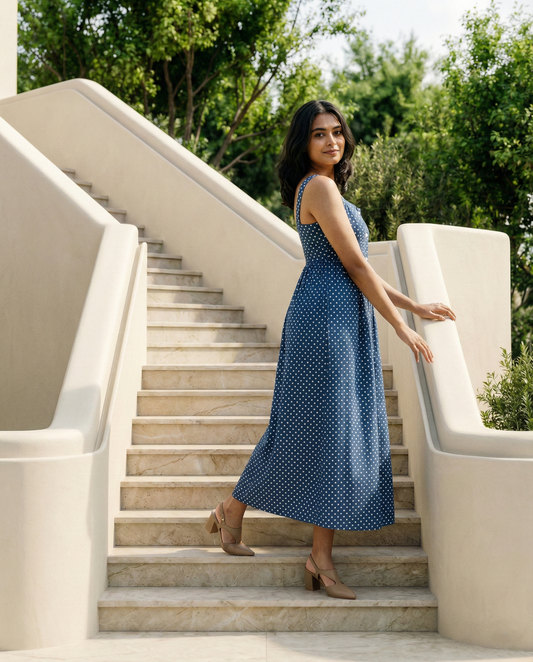 Polka Breeze Button-Down Dress