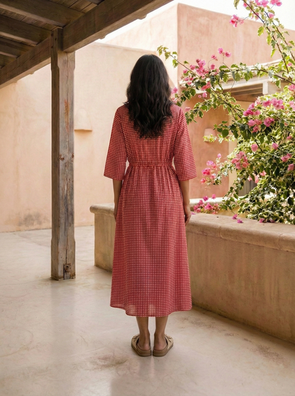 Red Checkered Button-Down Dress
