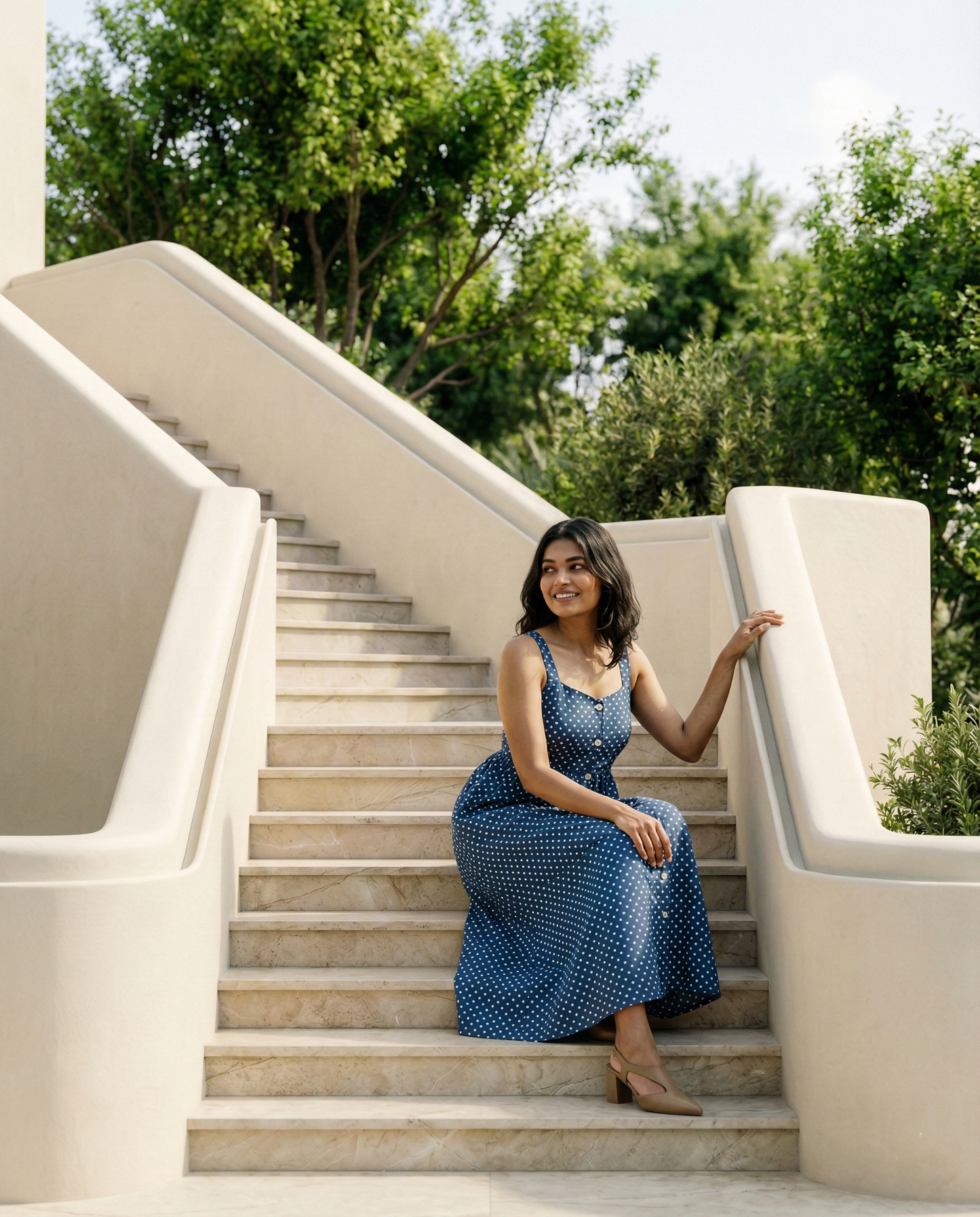 Polka Breeze Button-Down Dress