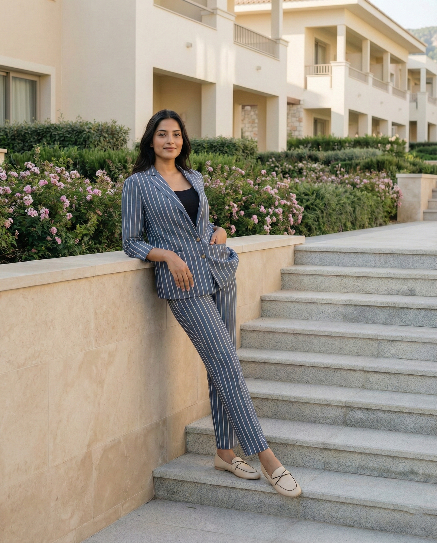 Midnight Vertical Luxe Stripe Three Piece Set