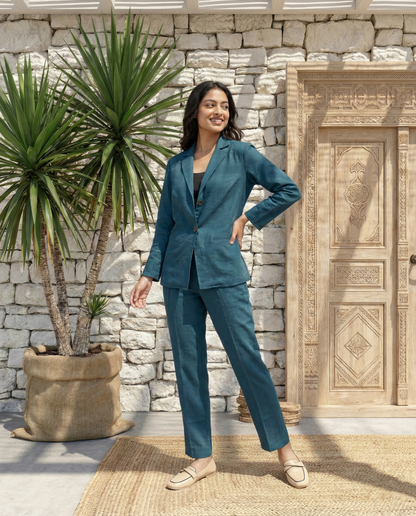 Teal Luxe Minimal Blazer Three Piece Set