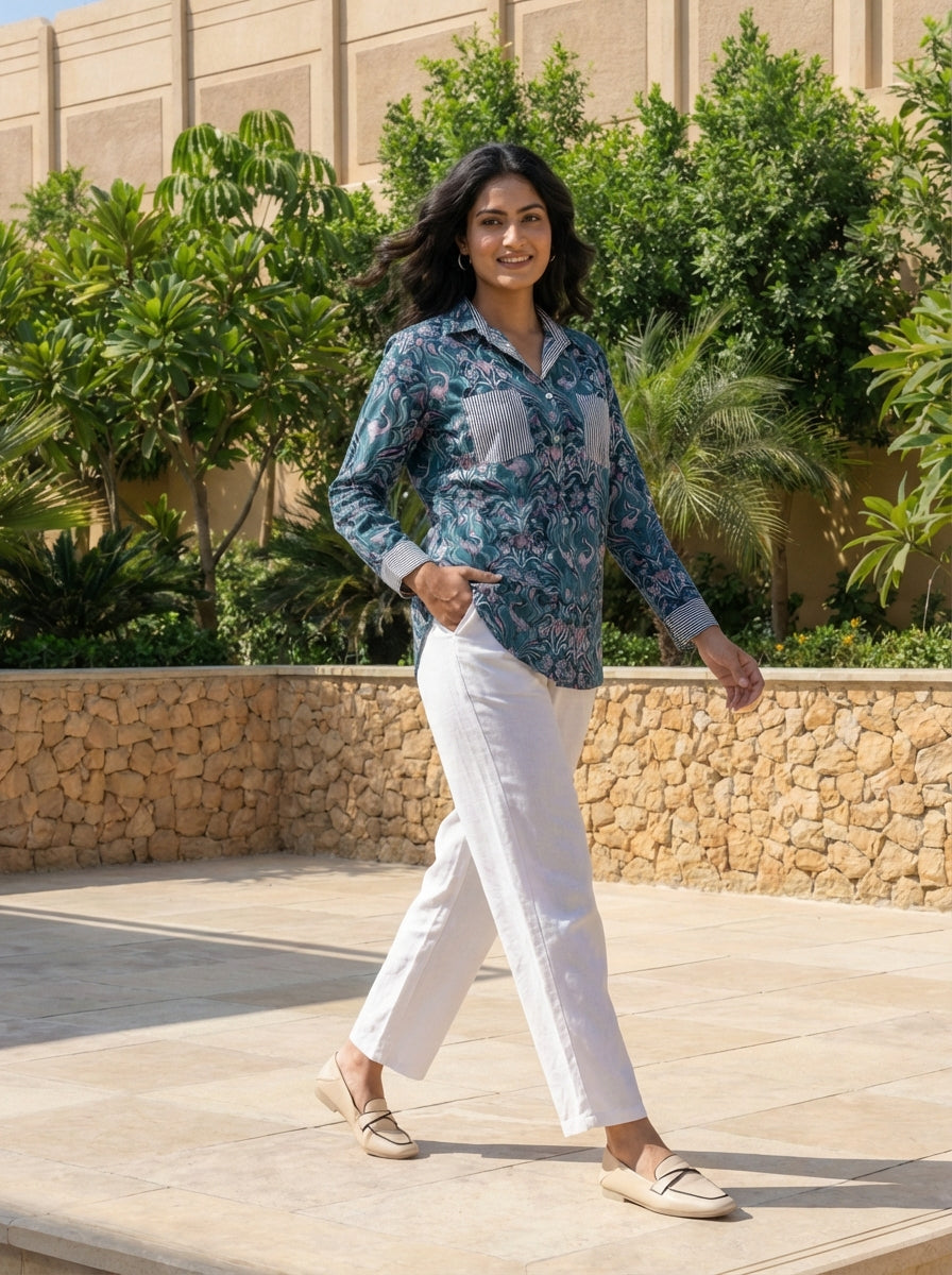 Teal Bird & Floral Print Co-ord Set