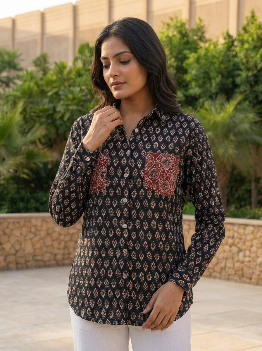 Black Printed Button-Down Co-ord Set