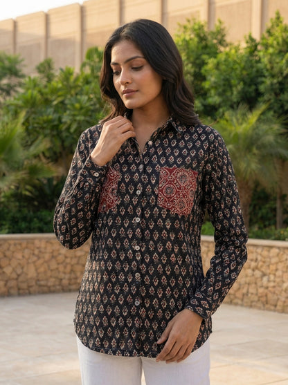 Black Printed Button-Down Co-ord Set