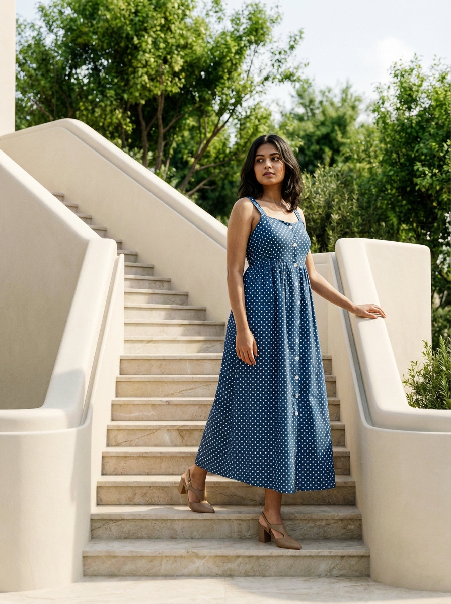 Polka Breeze Button-Down Dress