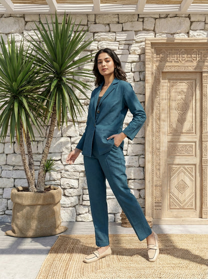 Teal Luxe Minimal Blazer Three Piece Set