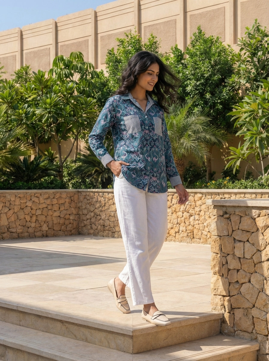 Teal Bird & Floral Print Co-ord Set