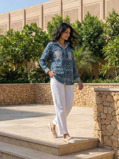 Teal Bird & Floral Print Co-ord Set