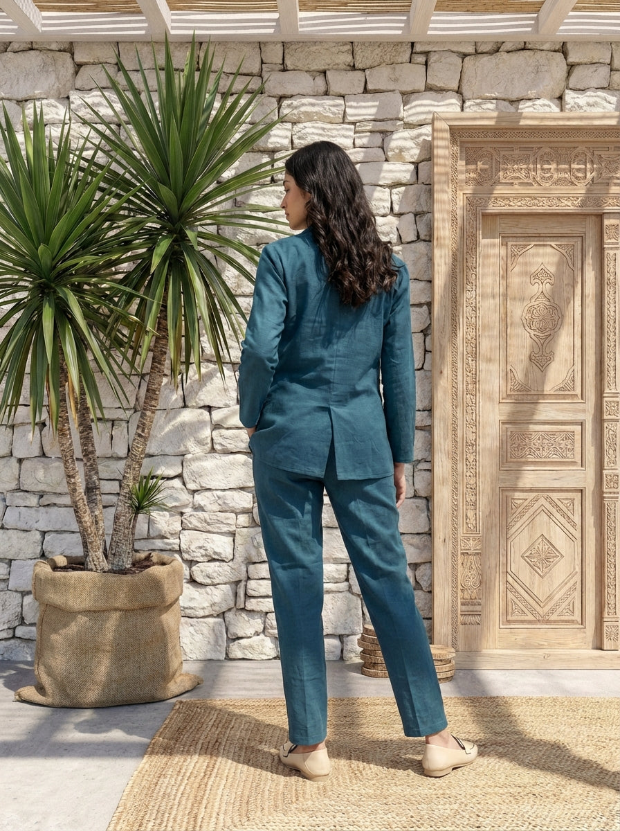 Teal Luxe Minimal Blazer Three Piece Set