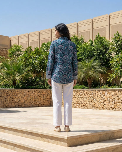 Teal Bird & Floral Print Co-ord Set