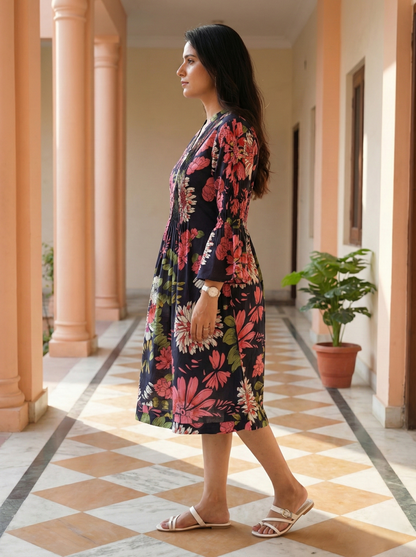 Black Floral Printed Mini Dress