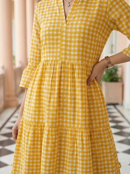 Mustard Checkered Maxi Dress