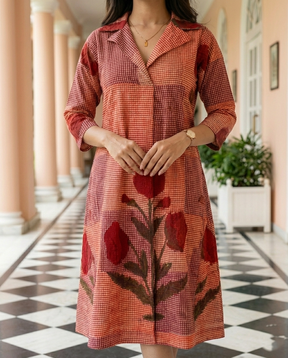 Rust Floral Printed Midi Dress