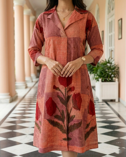 Rust Floral Printed Midi Dress