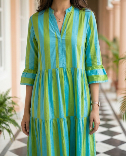Blue & Green Striped Maxi Dress