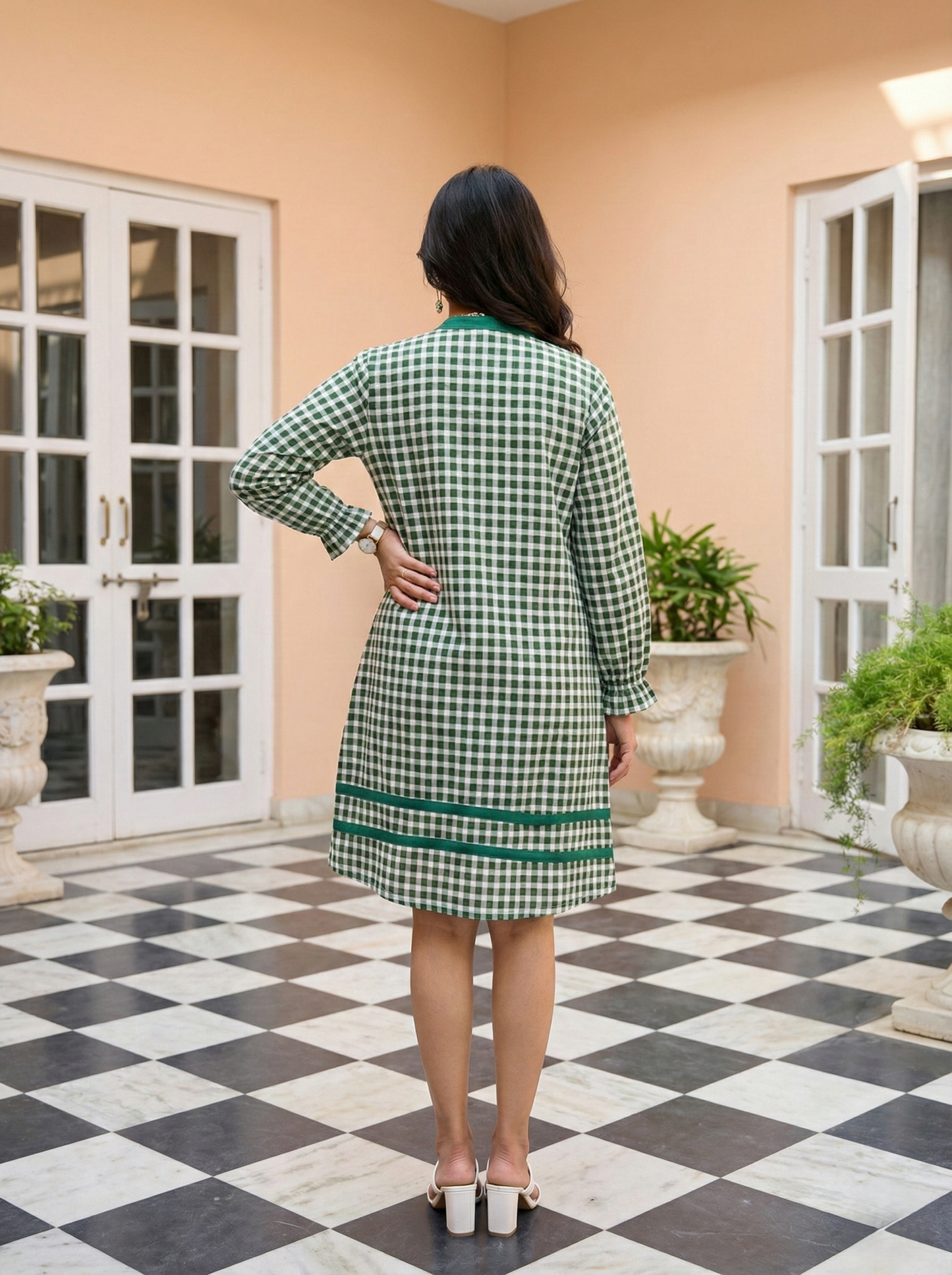 Green Checkered Straight Mini Dress
