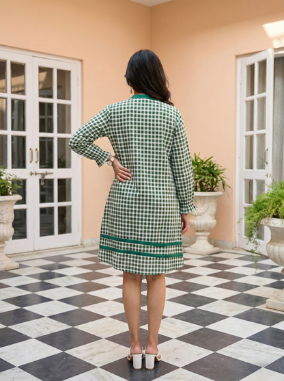 Green Checkered Straight Mini Dress
