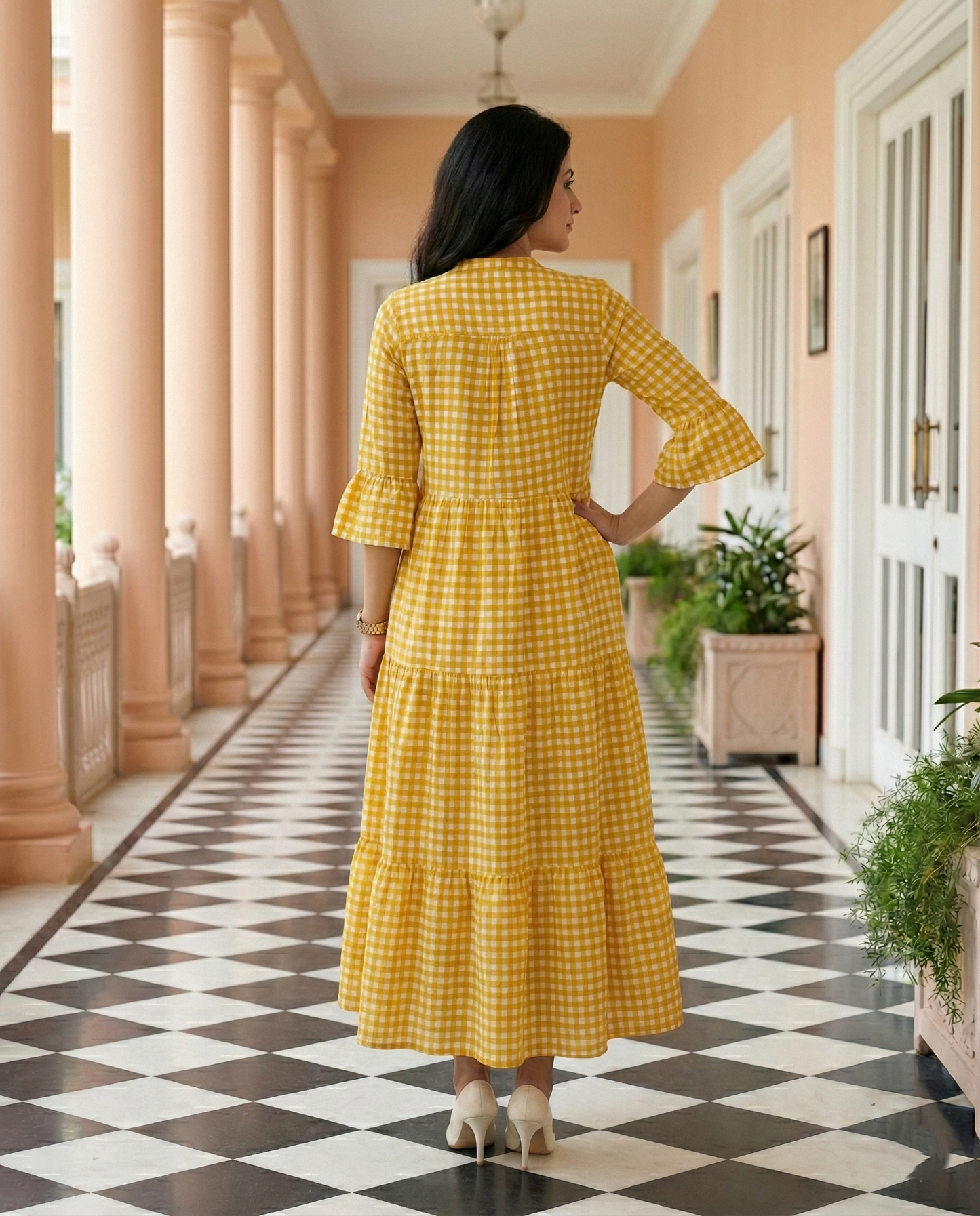 Mustard Checkered Maxi Dress