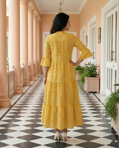 Mustard Checkered Maxi Dress