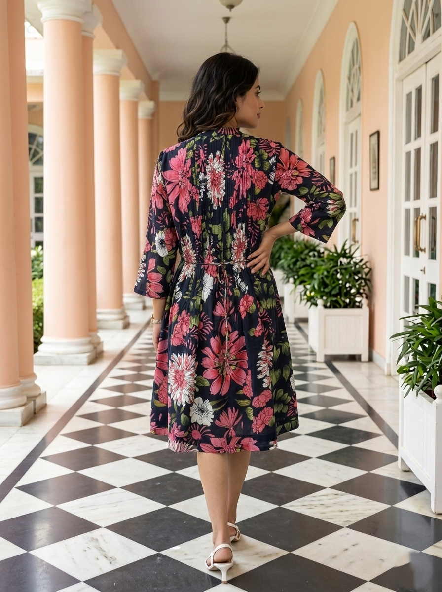Black Floral Printed Mini Dress
