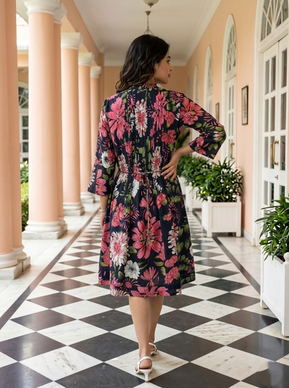 Black Floral Printed Mini Dress