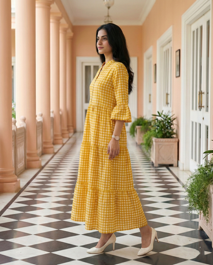 Mustard Checkered Maxi Dress