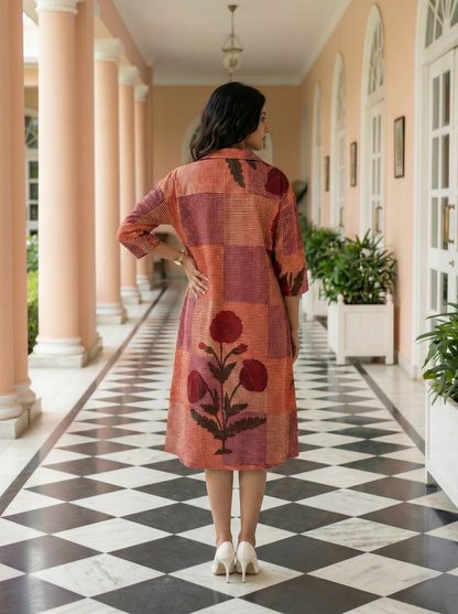 Rust Floral Printed Midi Dress