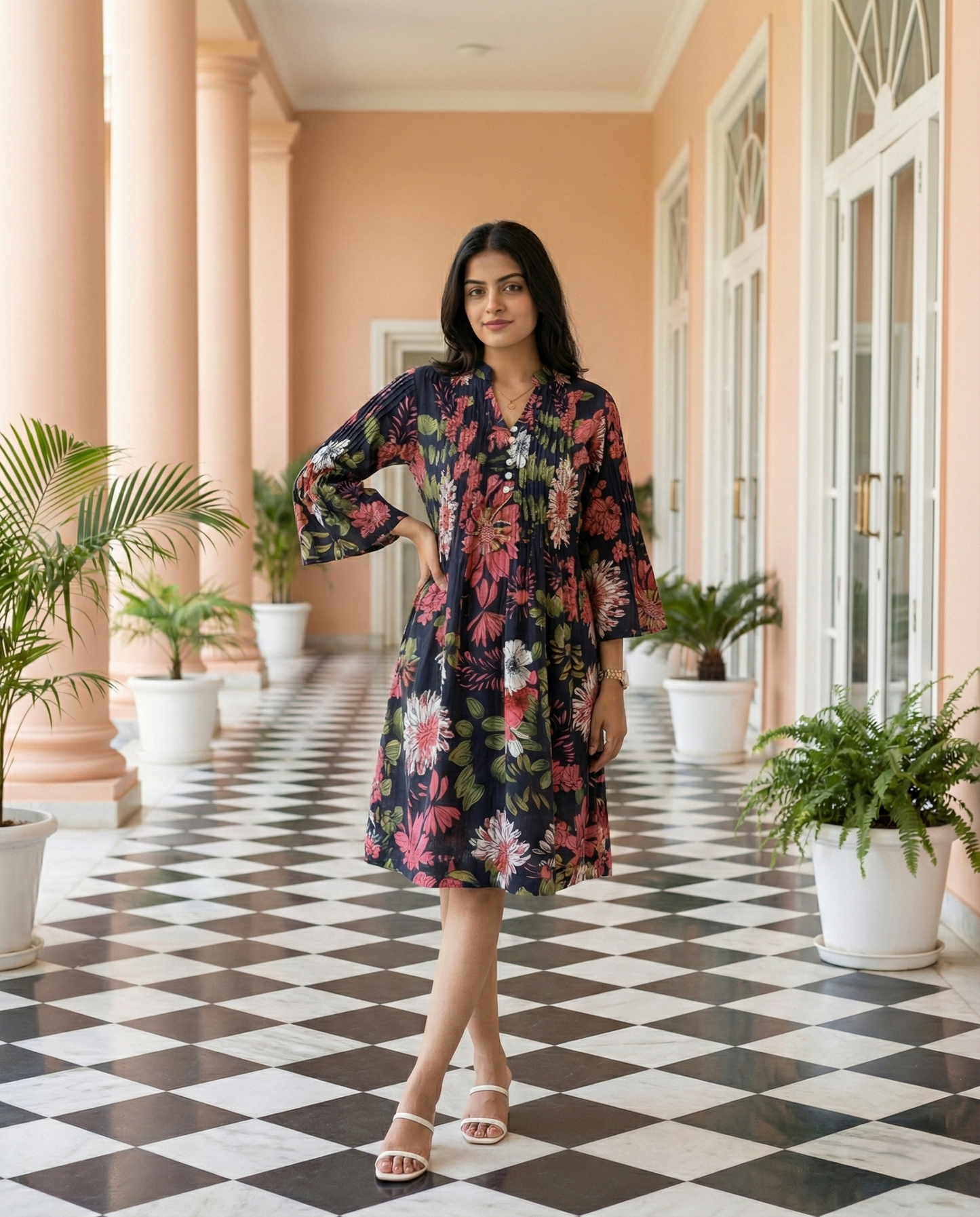 Black Floral Printed Mini Dress