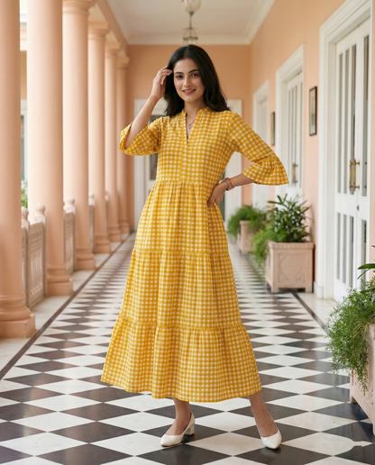 Mustard Checkered Maxi Dress