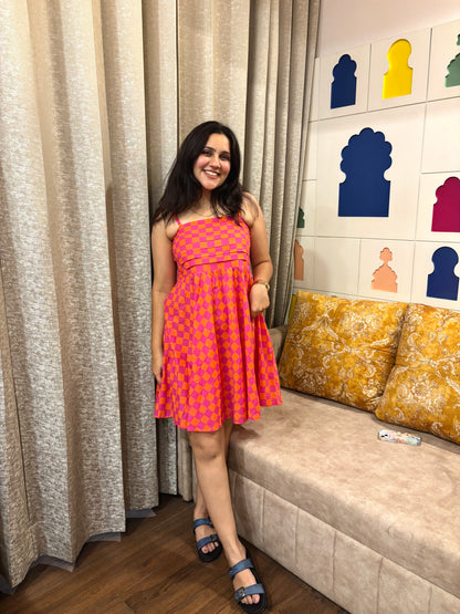Sunset Checkered Midi Dress