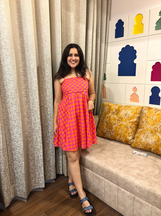 Sunset Checkered Midi Dress