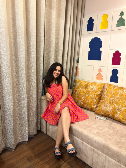 Sunset Checkered Midi Dress