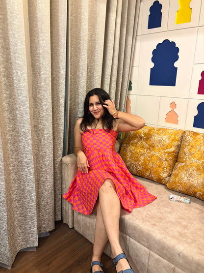 Sunset Checkered Midi Dress