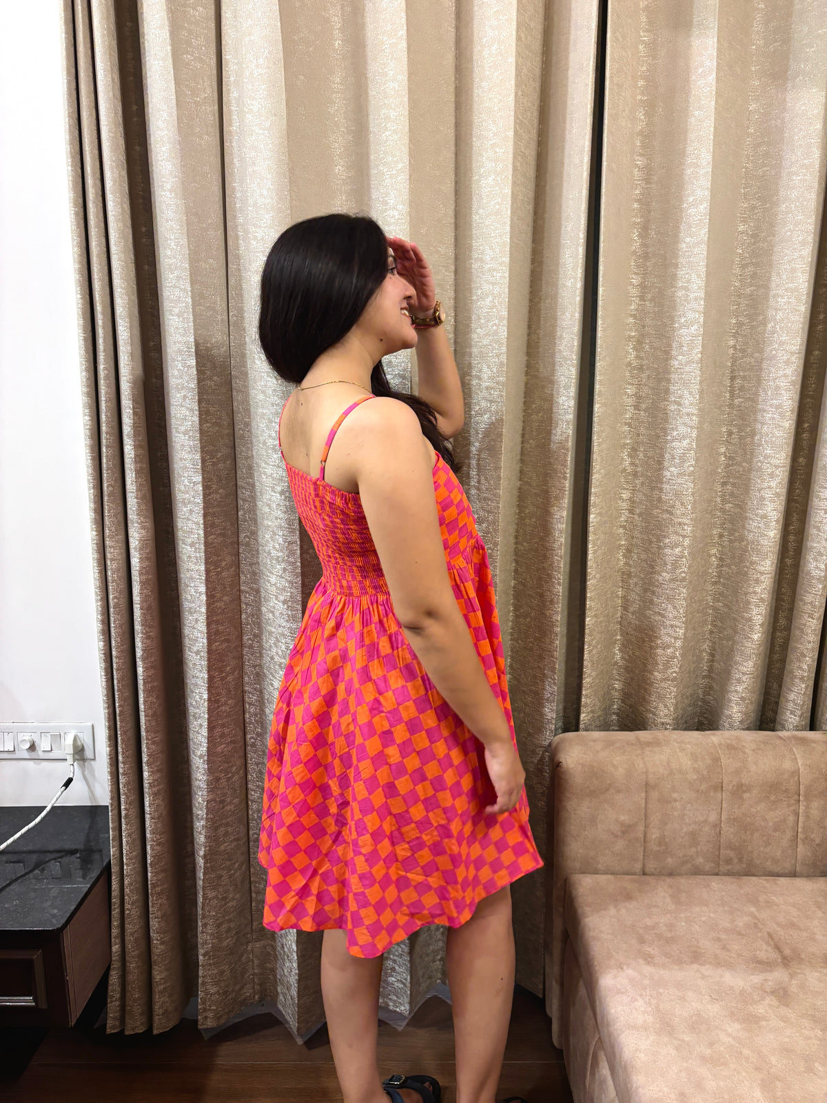 Sunset Checkered Midi Dress
