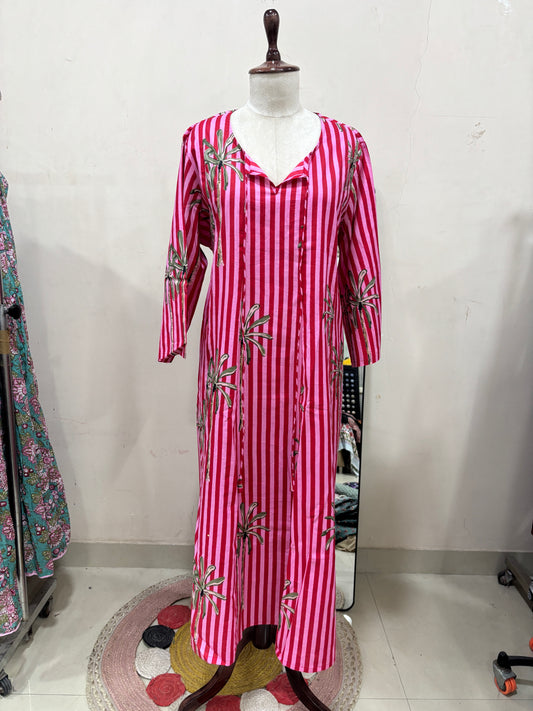 Pink Striped Palm Printed Dress