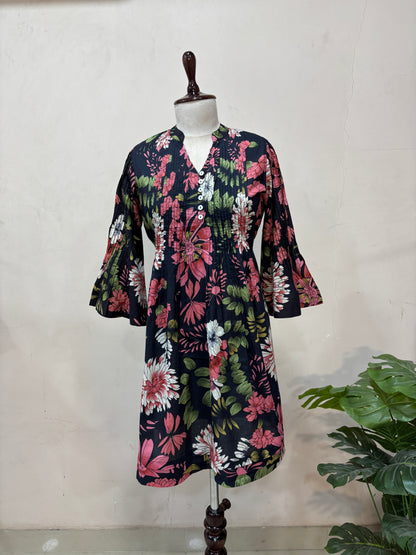 Black Floral Printed Mini Dress