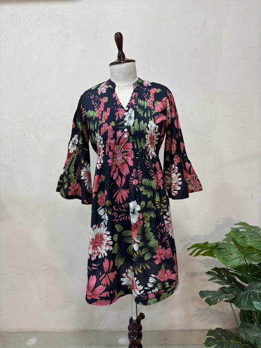 Black Floral Printed Mini Dress