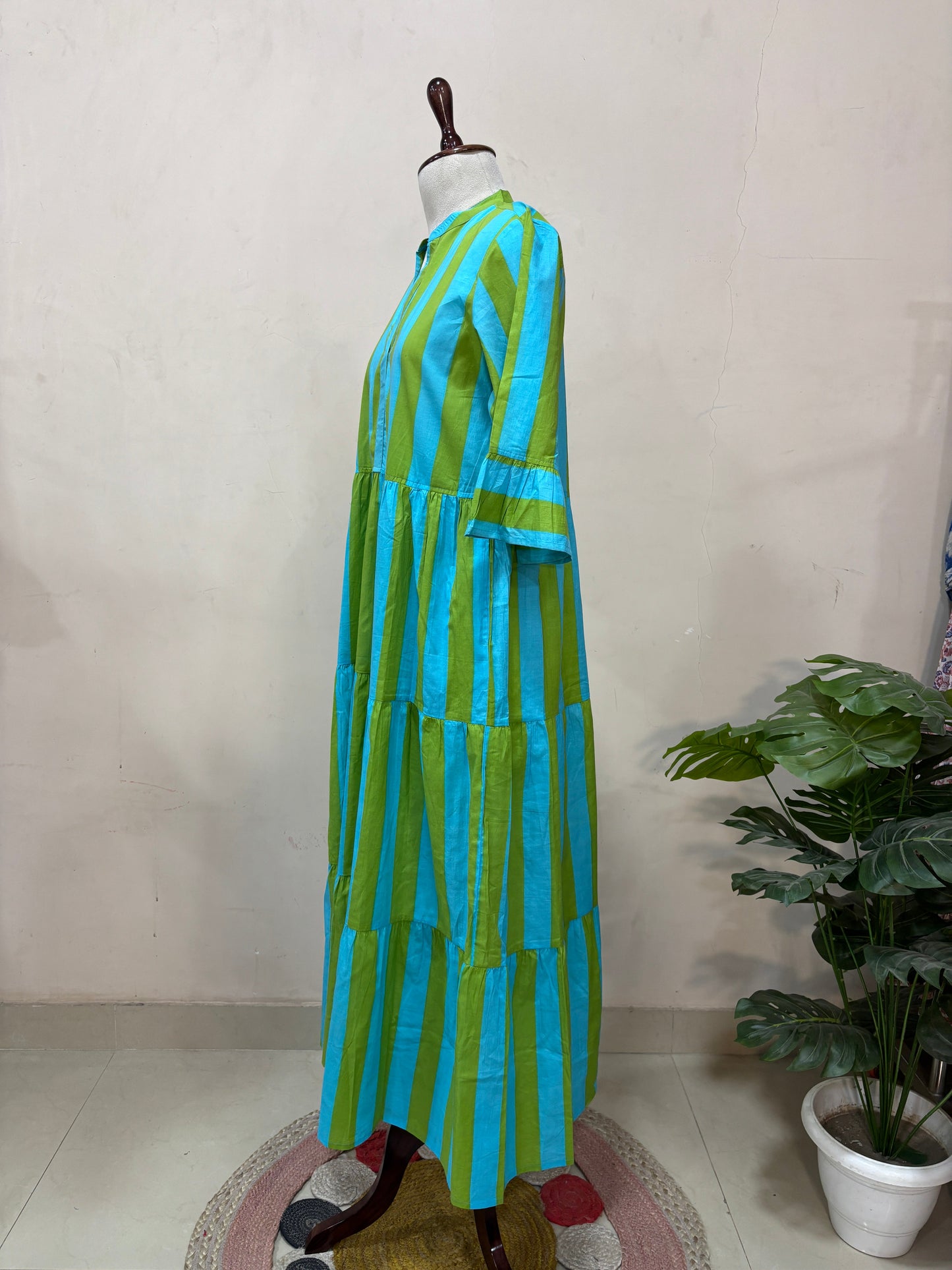 Blue & Green Striped Maxi Dress