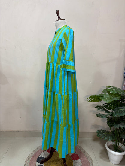 Blue & Green Striped Maxi Dress