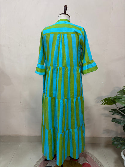Blue & Green Striped Maxi Dress
