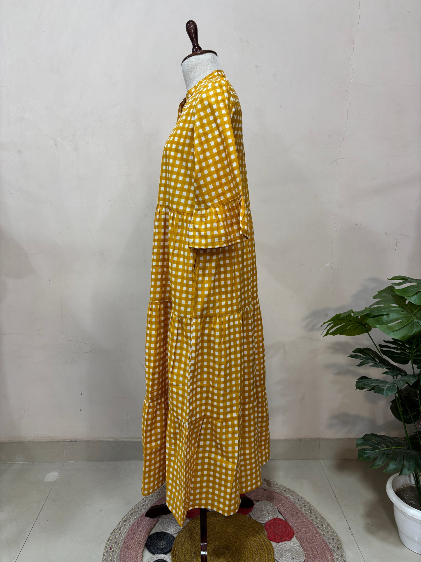 Mustard Checkered Maxi Dress