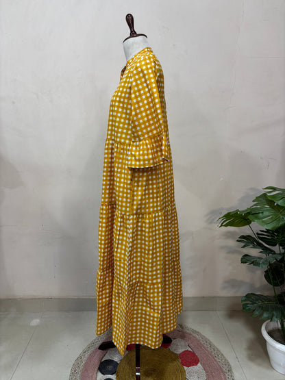 Mustard Checkered Maxi Dress
