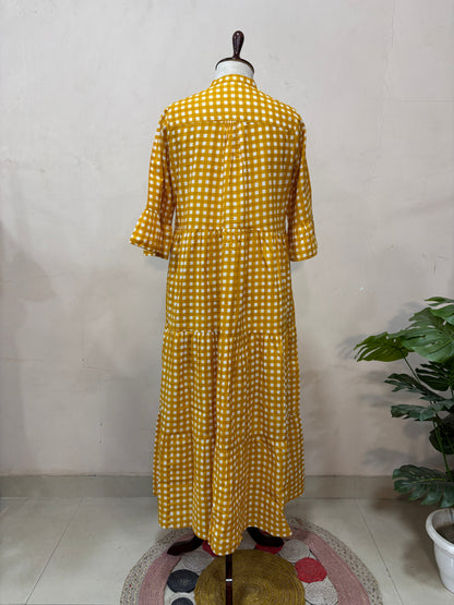 Mustard Checkered Maxi Dress