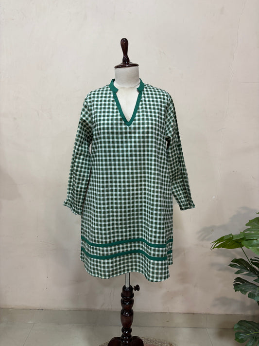 Green Checkered Straight Mini Dress