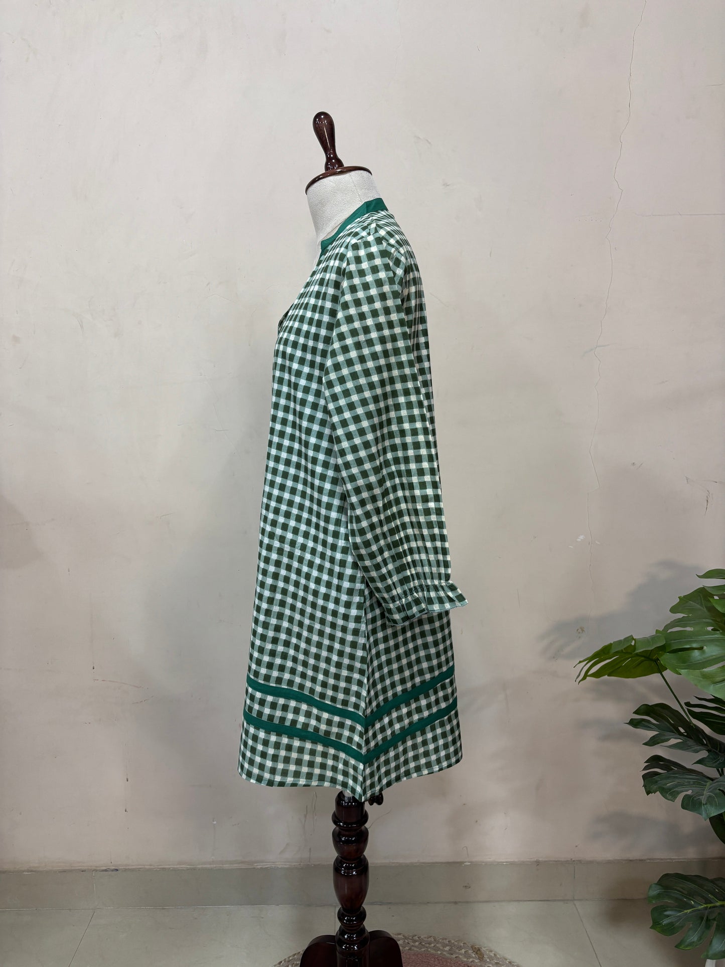 Green Checkered Straight Mini Dress