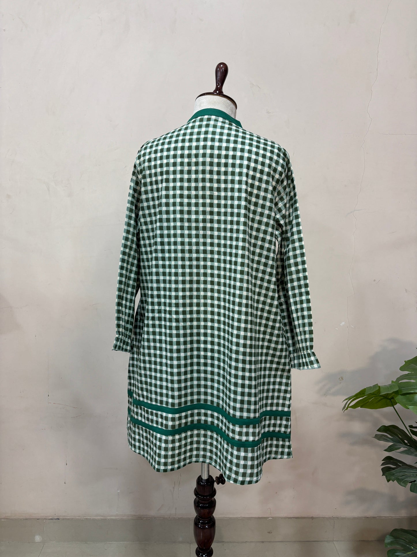 Green Checkered Straight Mini Dress