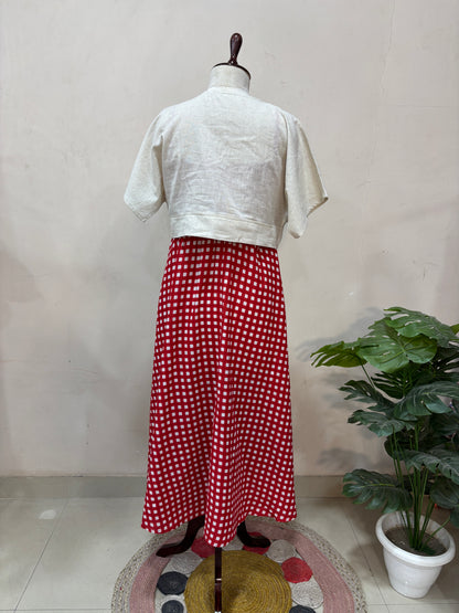 Rosso Gingham Flare Skirt with Ivory Top Set