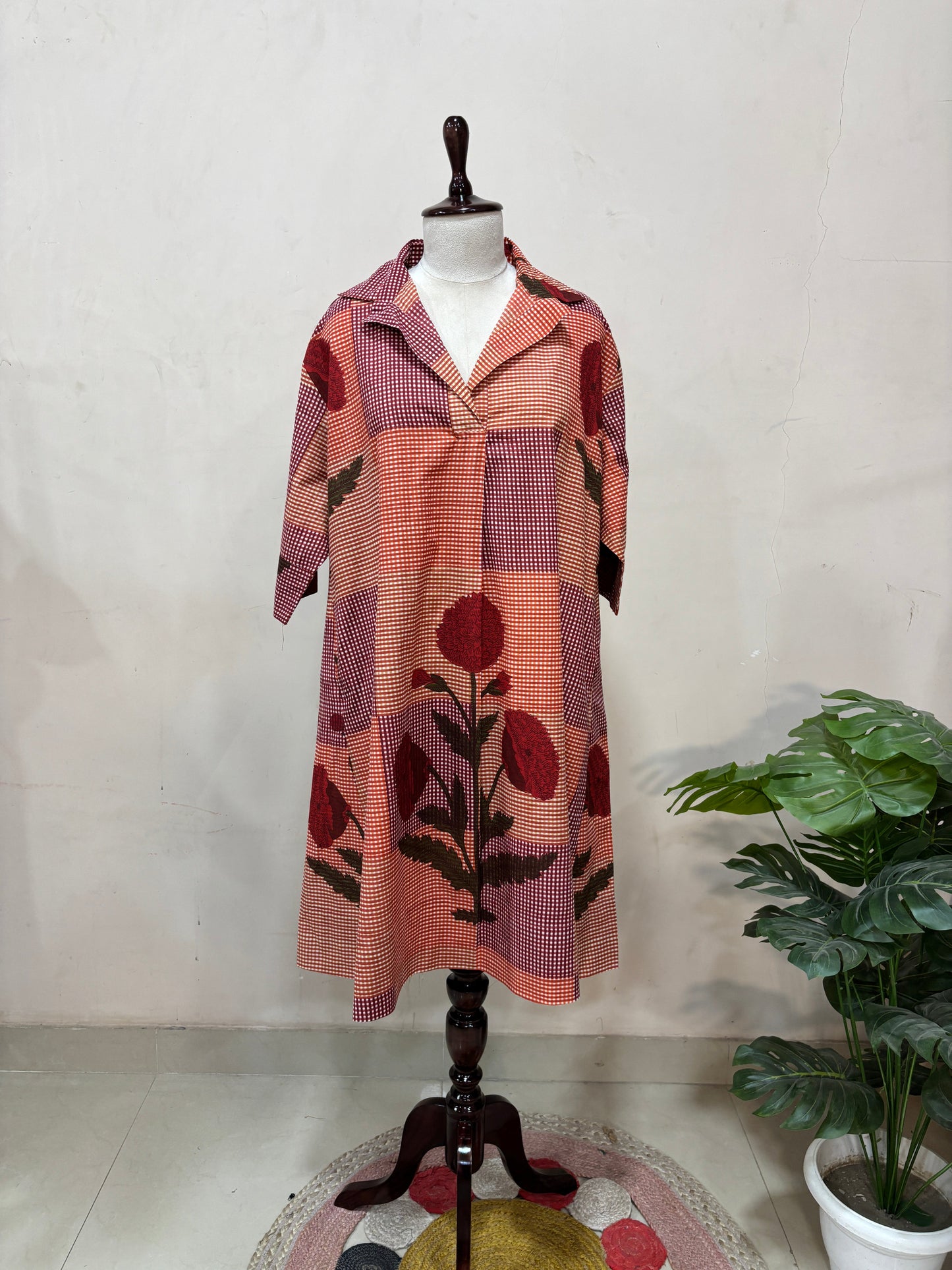 Rust Floral Printed Midi Dress