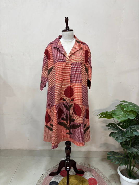 Rust Floral Printed Midi Dress